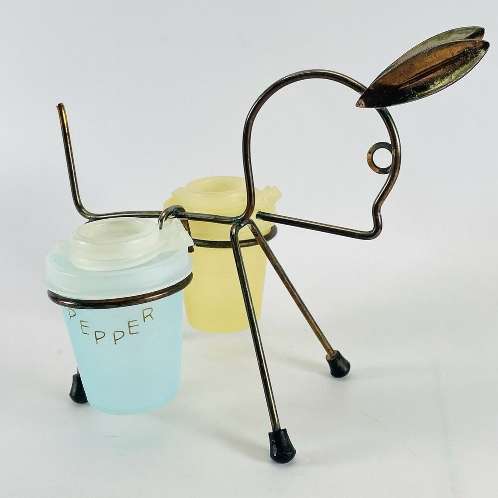 Vintage Tupperware Wire Donkey Holder w Salt & Pepper Shakers 1960s MCM Kitchen